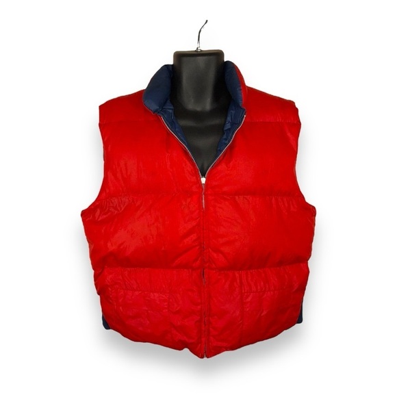 LARGE VINTAGE MONTGOMERY WARD REVERSIBLE DOWN FEATHER PUFFER VEST MENS RED BLUE - Picture 1 of 14